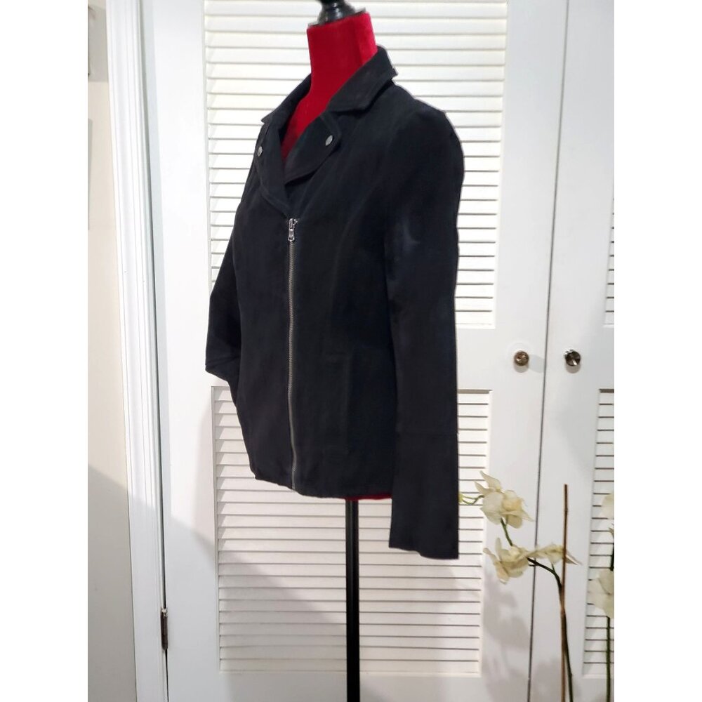 Isaac Mizrahi Women's Black Suede Leather Motorcycle Jacket Size 8 627 - Picture 4 of 13